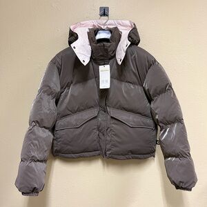 Women’s Puff Jacket with Hood - Brown & Light Pink